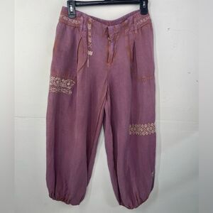 Anthropologie Boho Embroidered Parachute Pants size XS purple distressed